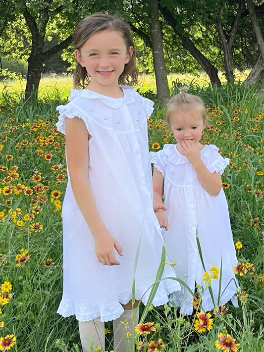 Gracie White Cotton Dress, Embroidered