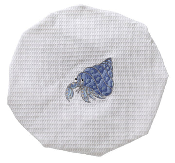 Shower Cap, Waffle Weave, Embroidered Coastal
