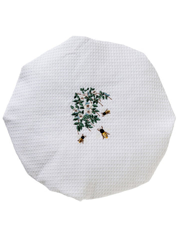 Shower Cap, Waffle Weave, Embroidered Nature