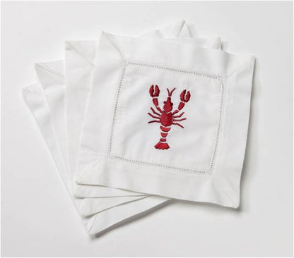 Cocktail Napkins, Cotton, Lobster (Red). Set of 4