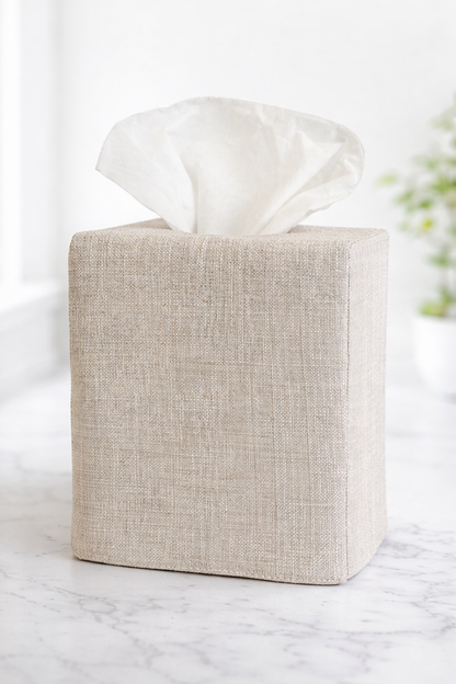 Tissue Box Cover - Natural Linen, Square Opening, No Embroidery