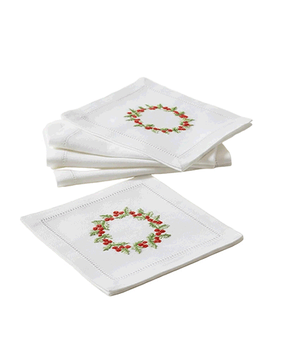 Cocktail Napkins, Christmas Berry Wreath, Set of 4