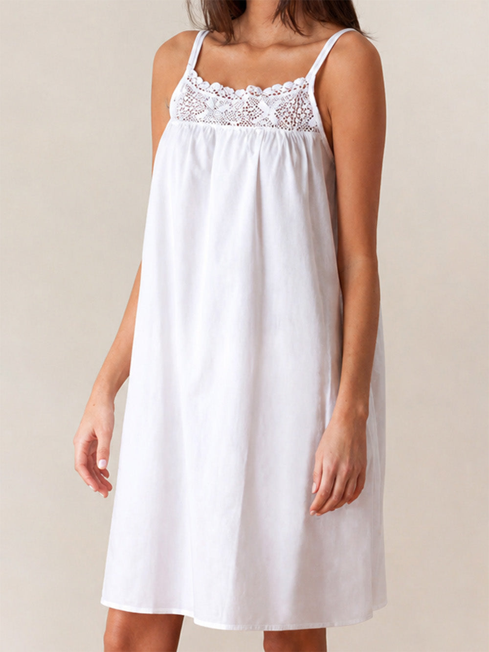 Jenn White Cotton Nightgown, Lace