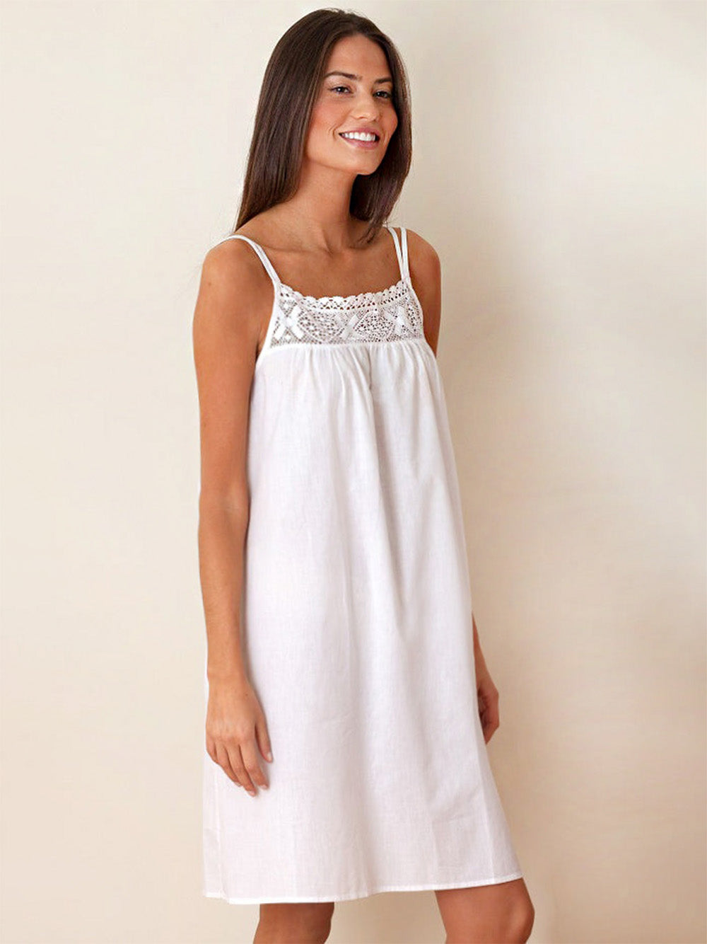 Jenn White Cotton Nightgown, Lace
