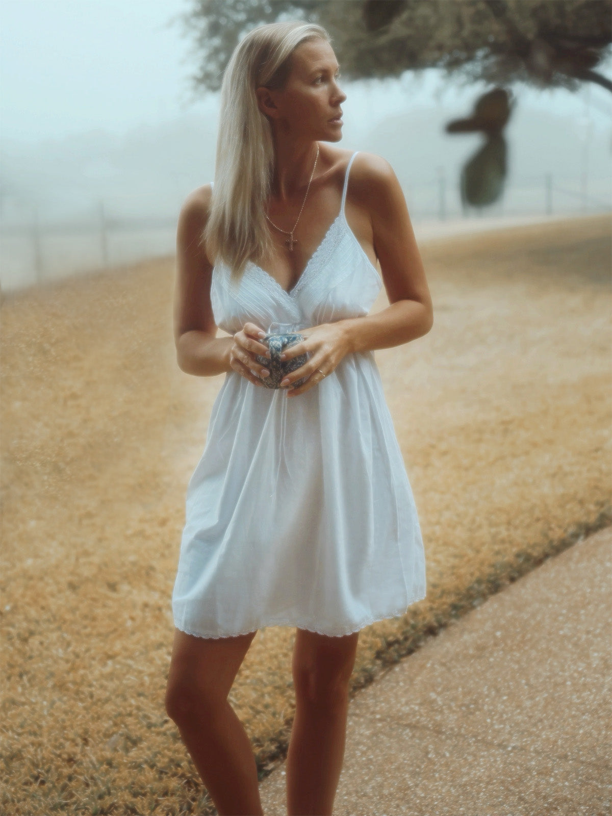 Julie White Cotton Nightgown, Spaghetti Strap Sleeve, Eyelet Lace