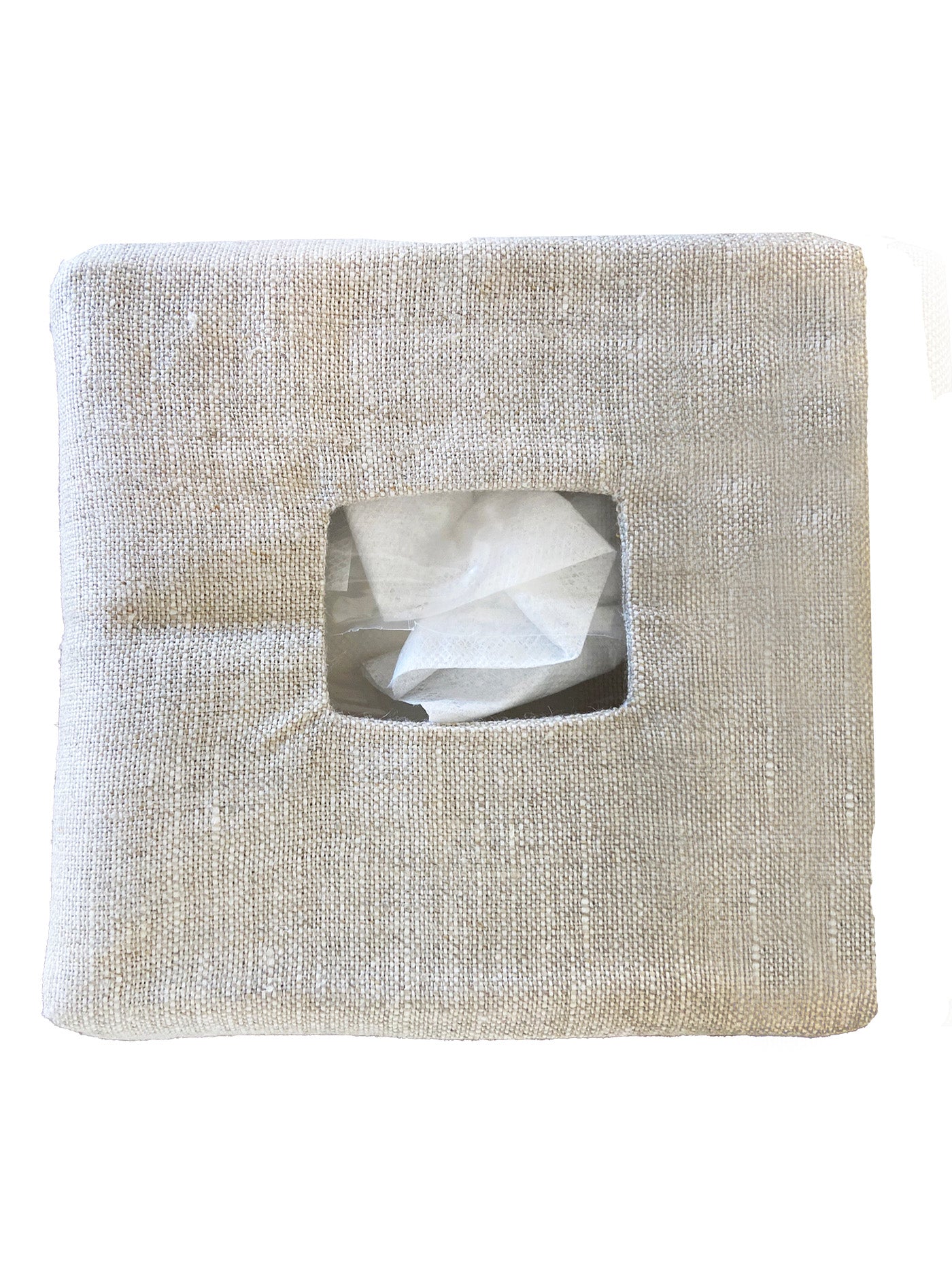 Tissue Box Cover - Natural Linen, Square Opening, No Embroidery