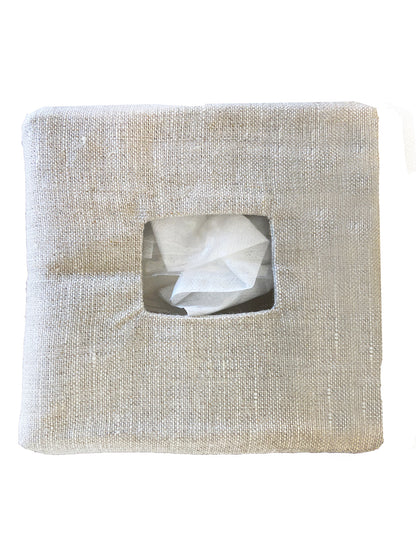 Tissue Box Cover - Natural Linen, Square Opening, No Embroidery