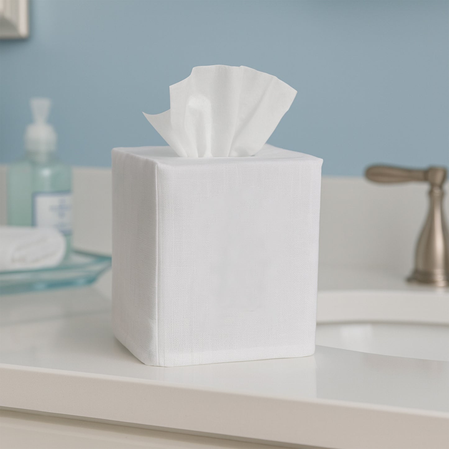 Tissue Box Cover - White Linen / Cotton, No Embroidery