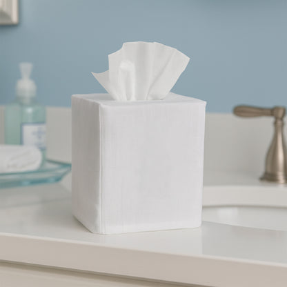 Tissue Box Cover - White Linen / Cotton, No Embroidery