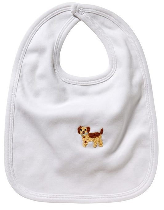 Baby Bib - White Combed Cotton, Embroidered