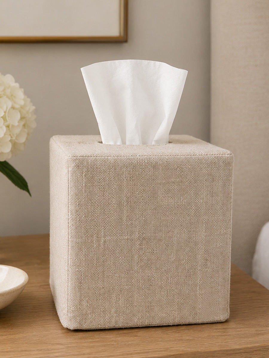 Tissue Box Cover - Natural Linen, No Embroidery