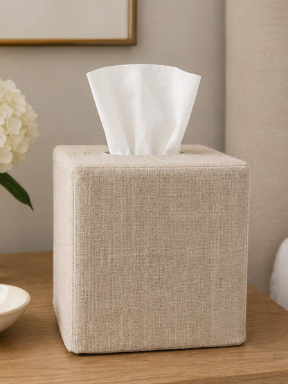 Tissue Box Cover - Natural Linen, No Embroidery