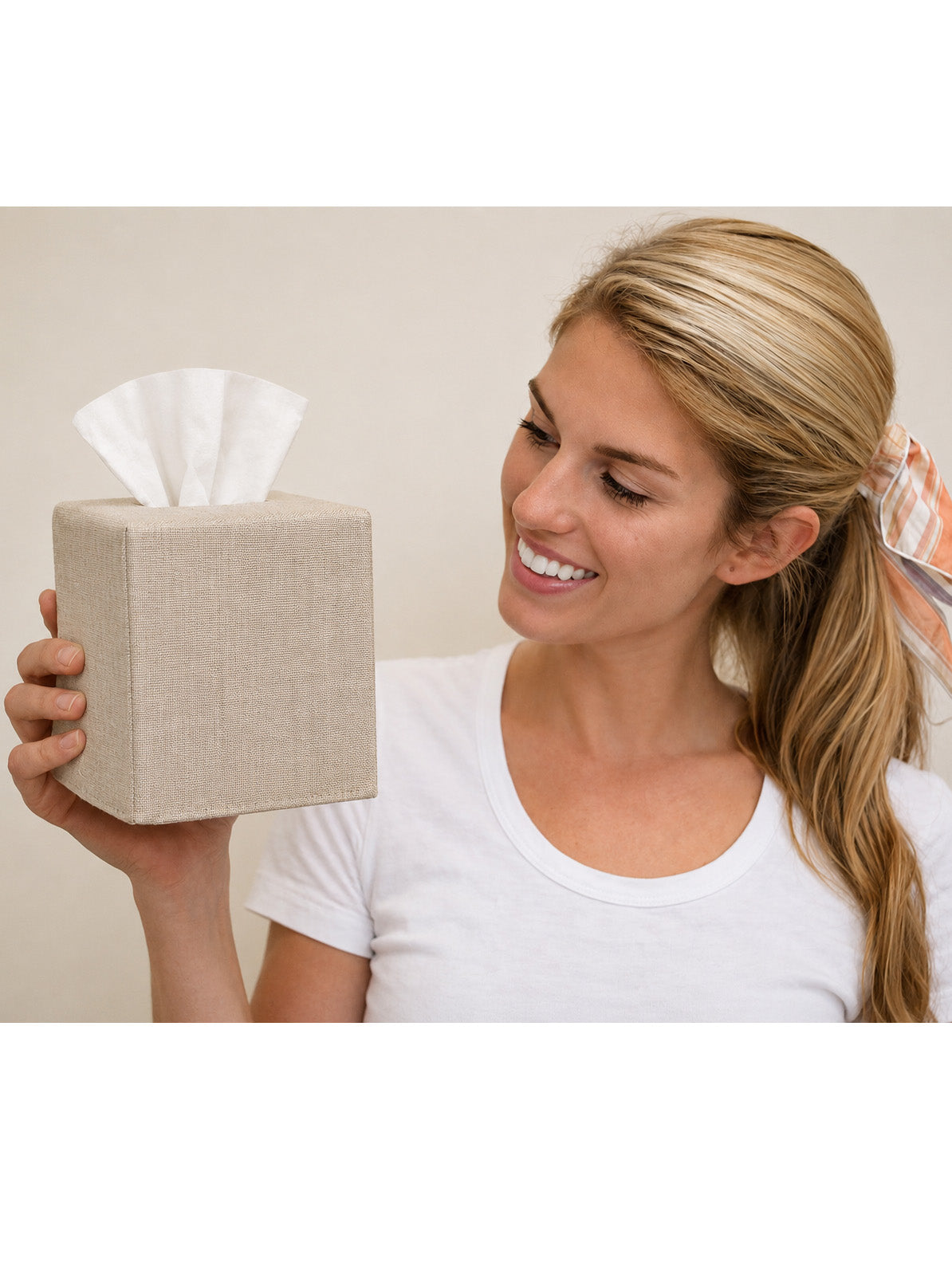 Tissue Box Cover - Natural Linen, No Embroidery
