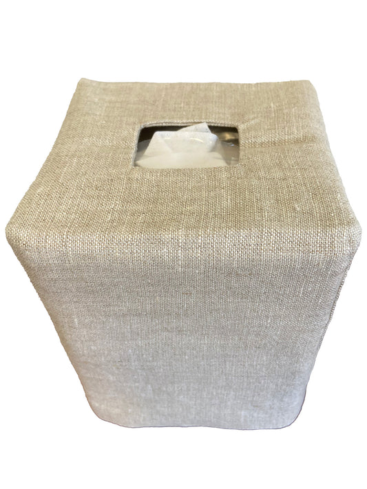 Tissue Box Cover - (Square Opening) Natural Linen / Cotton, No Embroidery