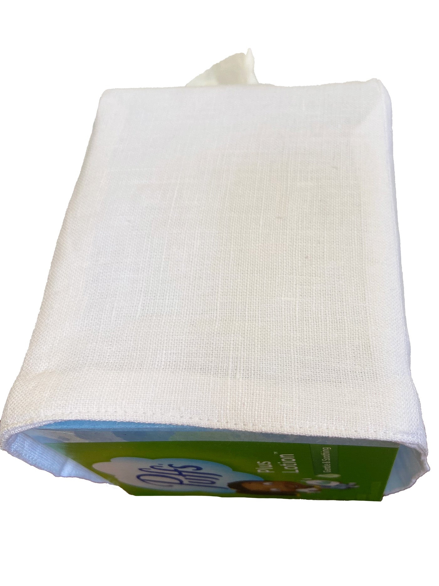 Tissue Box Cover - White Linen, Double Lined, Square Opening, No Embroidery