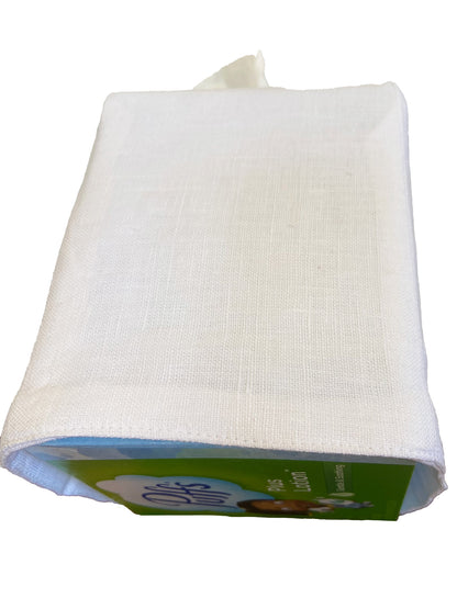 Tissue Box Cover - White Linen, Double Lined, Square Opening, No Embroidery