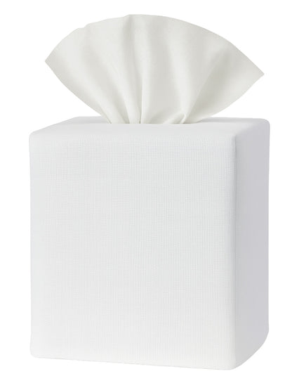 Tissue Box Cover - White Linen, Double Lined, Square Opening, No Embroidery