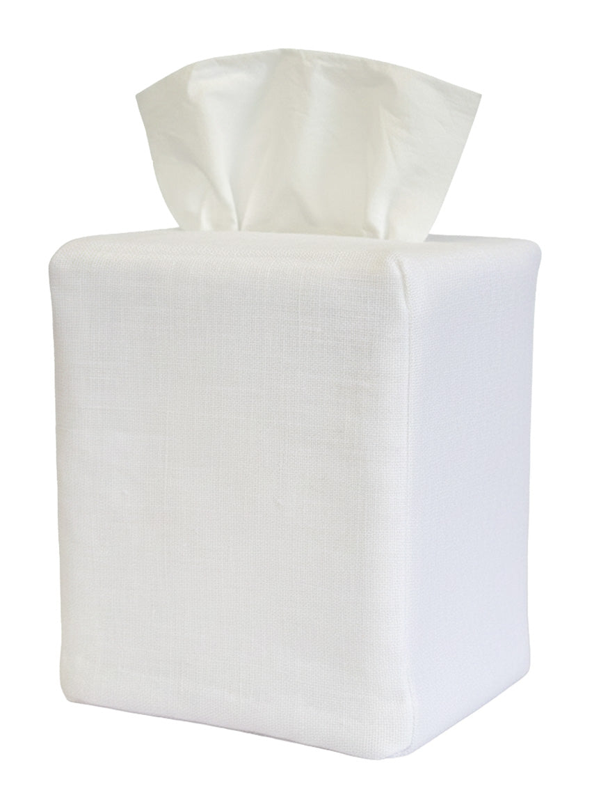 Tissue Box Cover - White Linen, Double Lined, Square Opening, No Embroidery