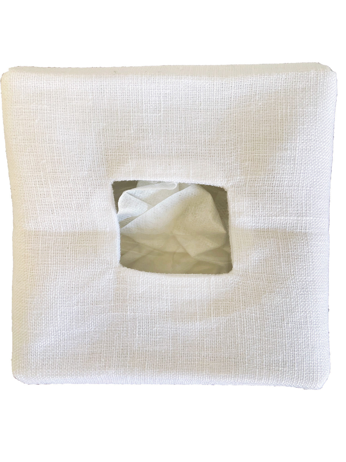 Tissue Box Cover - White Linen, Double Lined, Square Opening, No Embroidery