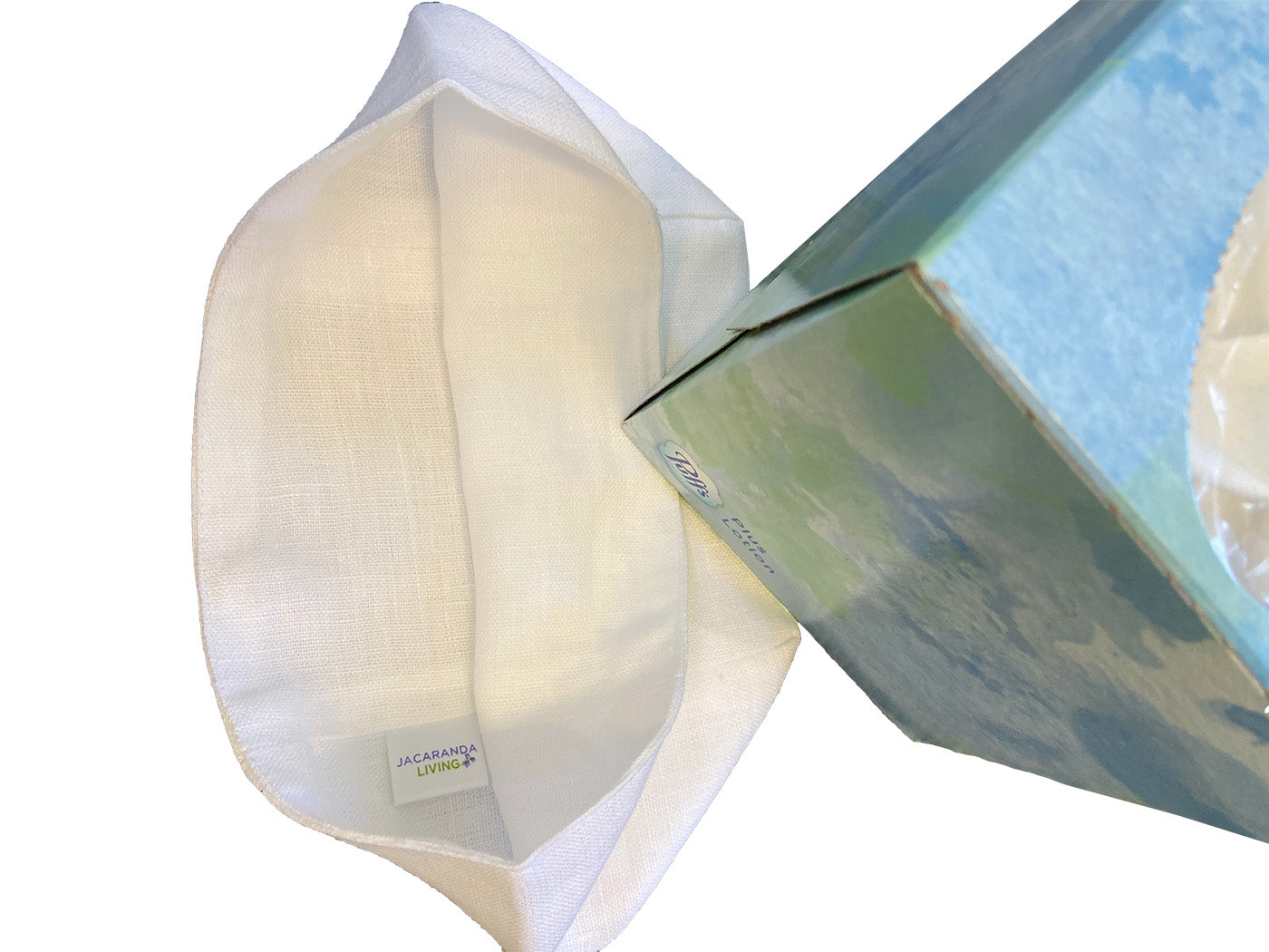 Tissue Box Cover - White Linen, Double Lined, Square Opening, No Embroidery