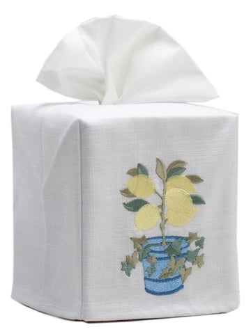 Tissue Box Cover, Embroidered Topiary