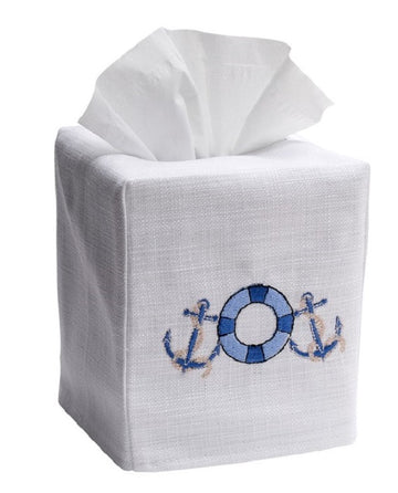 Tissue Box Cover, Embroidered Nautical