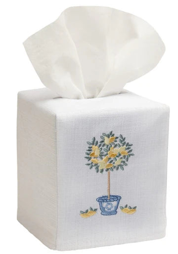 Tissue Box Cover, Embroidered Topiary