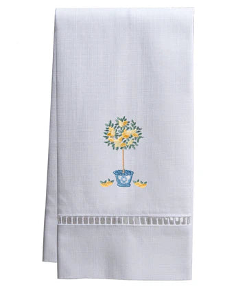 Guest Towel, White Linen/Cotton & Ladder Lace Embroidered