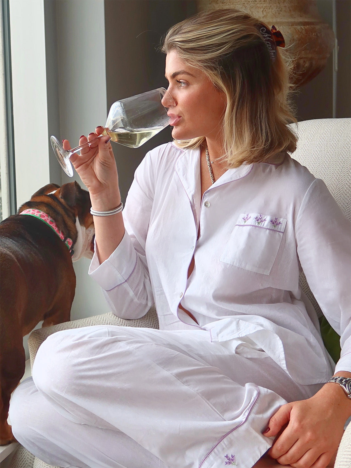 Luna White Cotton Pajamas