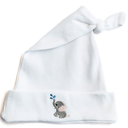 Knotted Baby Hat, Combed Cotton, Embroidered