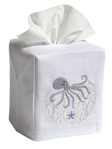Tissue Box Cover, Embroidered Sea Life