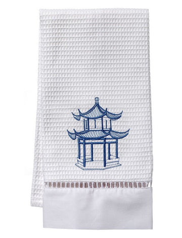 Guest Towel, Ladder Lace, Embroidered Chinoiserie