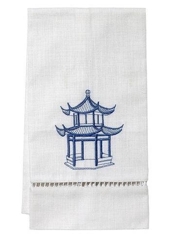Guest Towel, White Linen/Cotton & Ladder Lace Embroidered