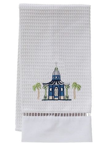 Guest Towel, Ladder Lace, Embroidered Topiary