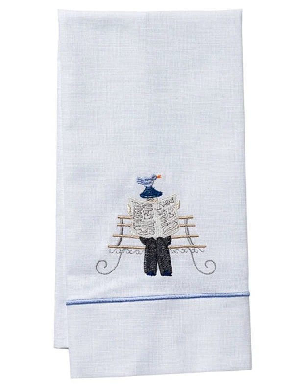 Guest Towel, White Linen, Satin Stitch, Embroidered