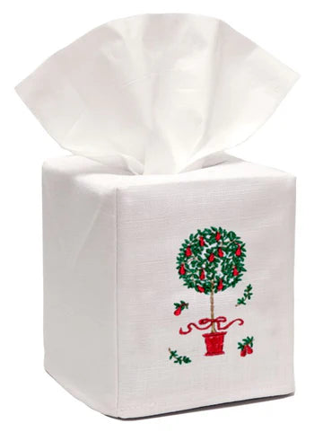 Tissue Box Cover, Embroidered Topiary