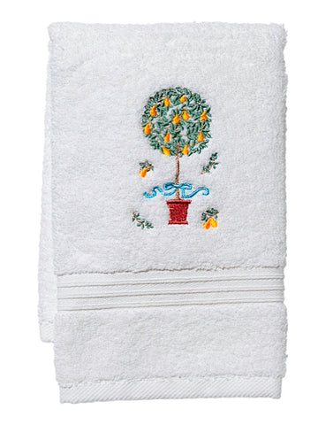 Guest Towel, Terry, Embroidered Topiary