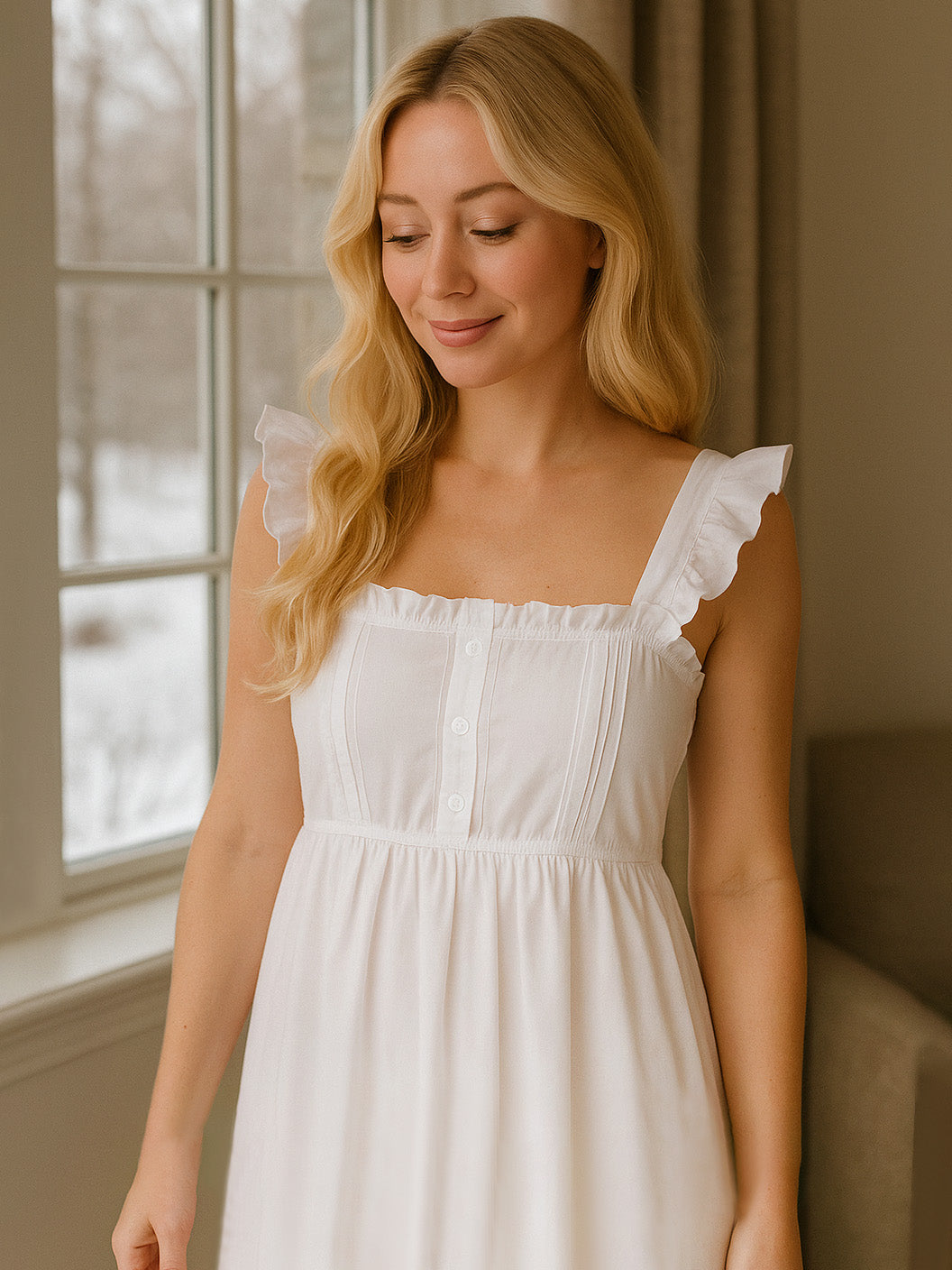 Pippa White Cotton Nightgown