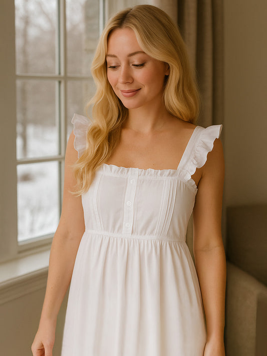 Pippa White Cotton Nightgown