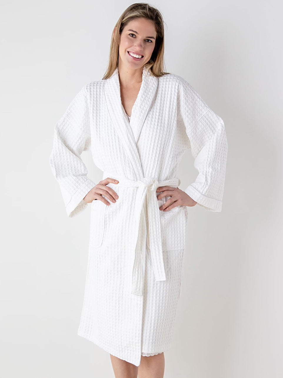Unisex Bathrobe White Cotton Waffle Weave Bathrobe by Jacaranda Living