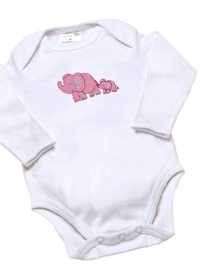 Onesie (Long Sleeve), Elephant & Baby (Pink)