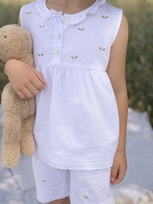 Rosie White Cotton Pant Set, Embroidered