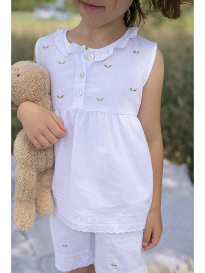 Rosie White Cotton Pant Set, Embroidered