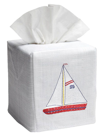Tissue Box Cover, Embroidered Nautical