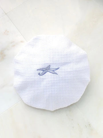 Shower Cap, Waffle Weave, Embroidered Coastal
