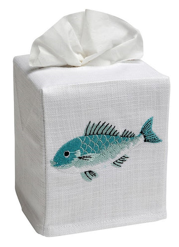 Tissue Box Cover, Embroidered Sea Life