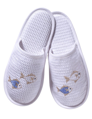 Slippers, Waffle Weave, Embroidered