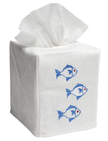 Tissue Box Cover, Embroidered Coastal