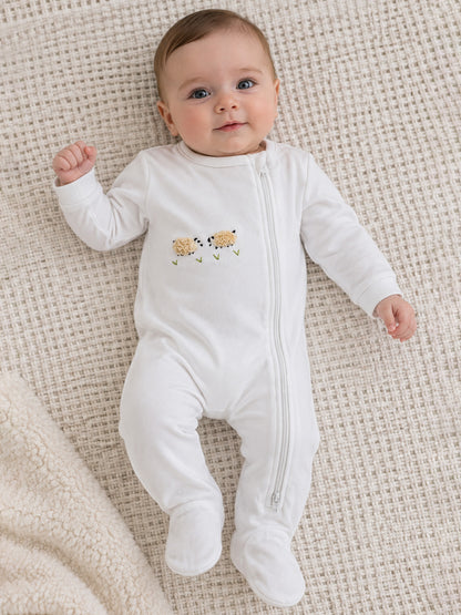 Baby Footie, Combed Cotton, Embroidered