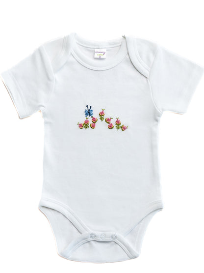 Onesie (Short Sleeve), Combed Cotton, Rosebuds & Butterfly